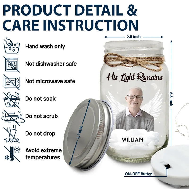 Custom Photo,Memorial,Family,Sad - Custom Photo Memorial Her Light Remains - Personalized Mason Jar Light