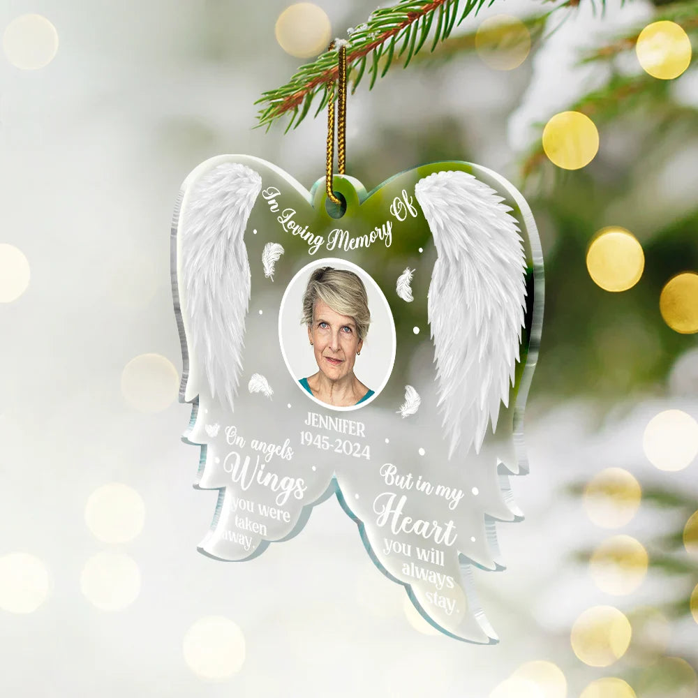 Memorial - Custom Photo Memorial On Angel Wings You Were Taken Away - Personalized Custom Shaped Acrylic Ornament