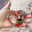 Memorial,Custom Photo,Sad,Christmas,Gift For Husband,Gift For Wife,Gift For Grandma,Gift For Mother,Gift For Father,Gift For Grandpa,Gift For Grandparents,Parents,Gift For Daughter,Gift For Son,Gift For Sibling,Gift For Sisters,Gift For Brothers,Family - Custom Photo Floral Forever In Our Hearts - Personalized Heart Shaped Glass Ornament