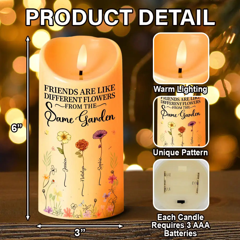 Gift For Bestie - Birth Flower Grow An Old Friend - Personalized Flameless LED Candle