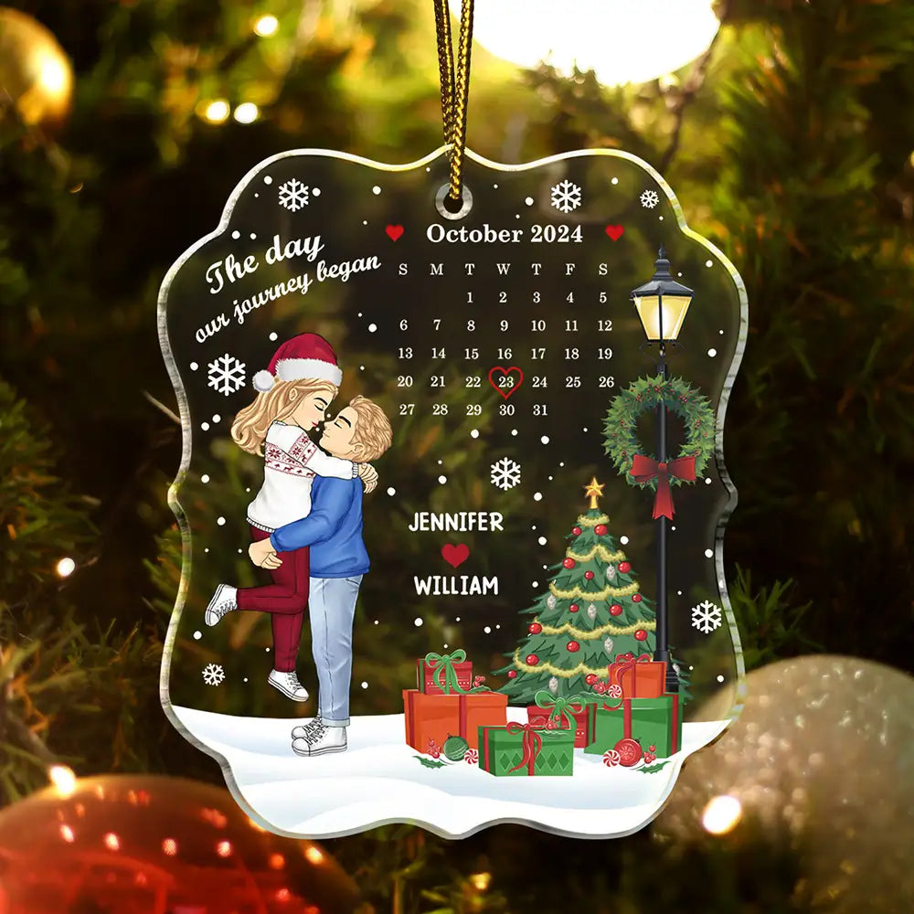 Christmas Couple The Day Our Journey Began - Personalized Custom Shaped Acrylic Ornament