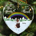 Dog Lovers, Pet Lovers, Cat Lovers, Memorial - Paw Prints On My Heart - Personalized Heart Shaped Glass Ornament
