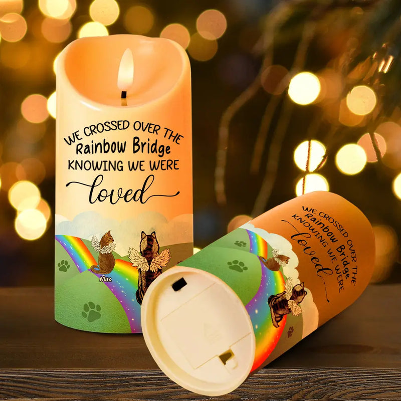 Memorial,Dog Lovers,Pet Lovers,Dog Mom,Cat Lovers,Cat Mom,Pet Mom,Dog Dad,Cat Dad,Pet Dad - Over The Rainbow Bridge - Personalized Flameless LED Candle
