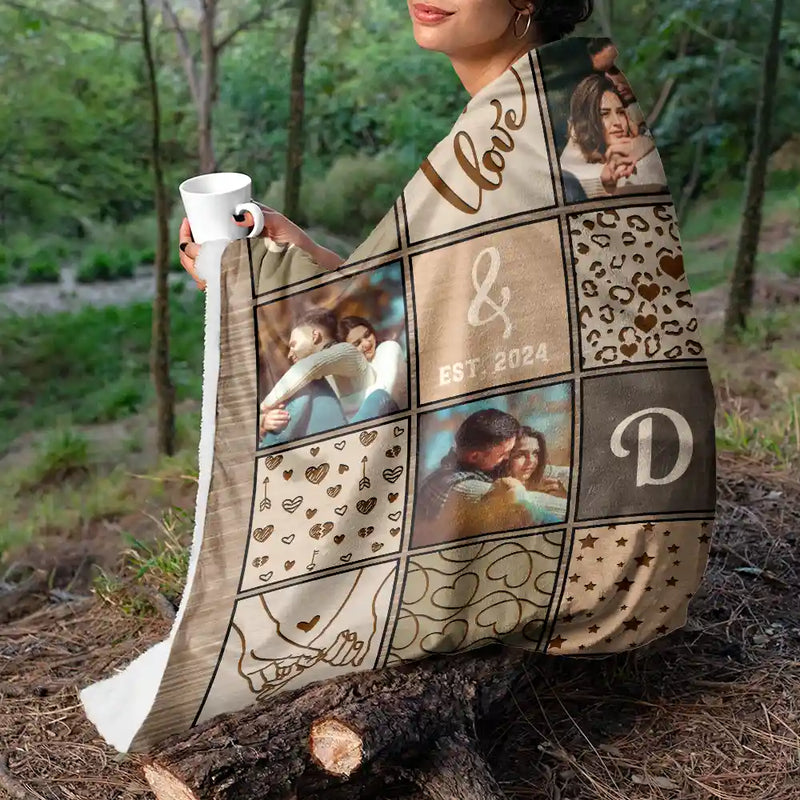 Gift For Couples, Gift For Husband, Gift For Wife, Gift For Boyfriend, Gift For Girlfriend - Custom Photo Couple Names Blanket - Personalized Fleece Blanket, Sherpa Blanket