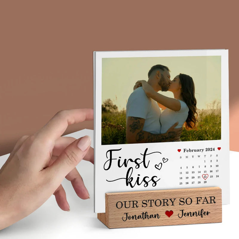 Gift For Couples,Gift For Husband,Gift For Wife,Gift For Boyfriend,Gift For Girlfriend,Love - Custom Photo Calendar Our Story So Far - Personalized Custom Shaped Cardstock With Wooden Stand