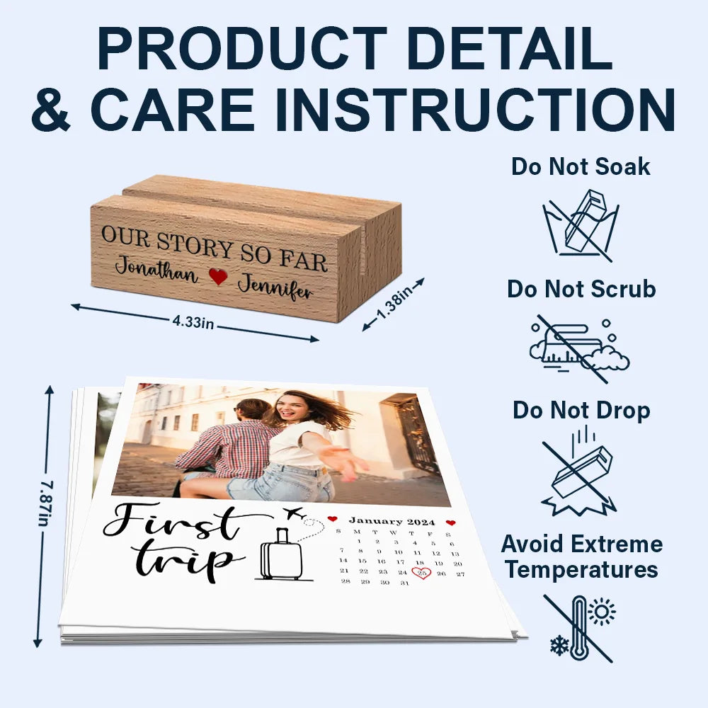 Gift For Couples,Gift For Husband,Gift For Wife,Gift For Boyfriend,Gift For Girlfriend,Love - Custom Photo Calendar Our Story So Far - Personalized Custom Shaped Cardstock With Wooden Stand