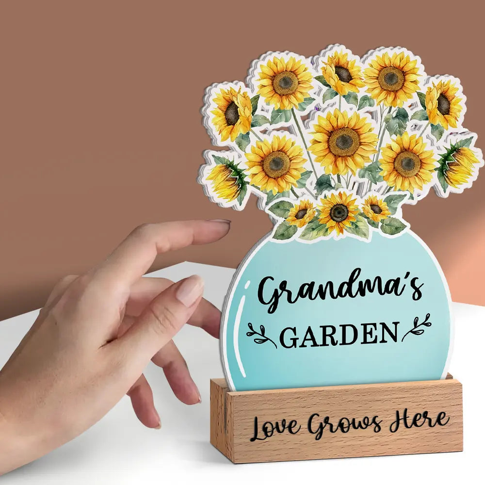 Gift For Grandma, Gift For Mother -Sunflowers Grandma's Garden - Personalized Custom Shaped Cardstock With Wooden Stand
