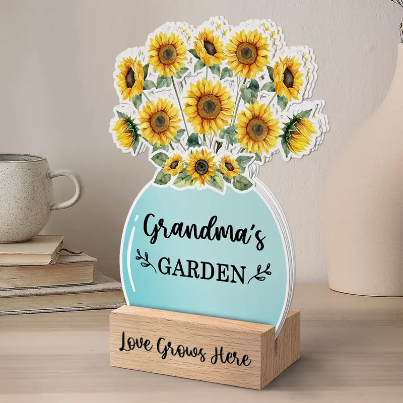 Gift For Grandma, Gift For Mother -Sunflowers Grandma's Garden - Personalized Custom Shaped Cardstock With Wooden Stand
