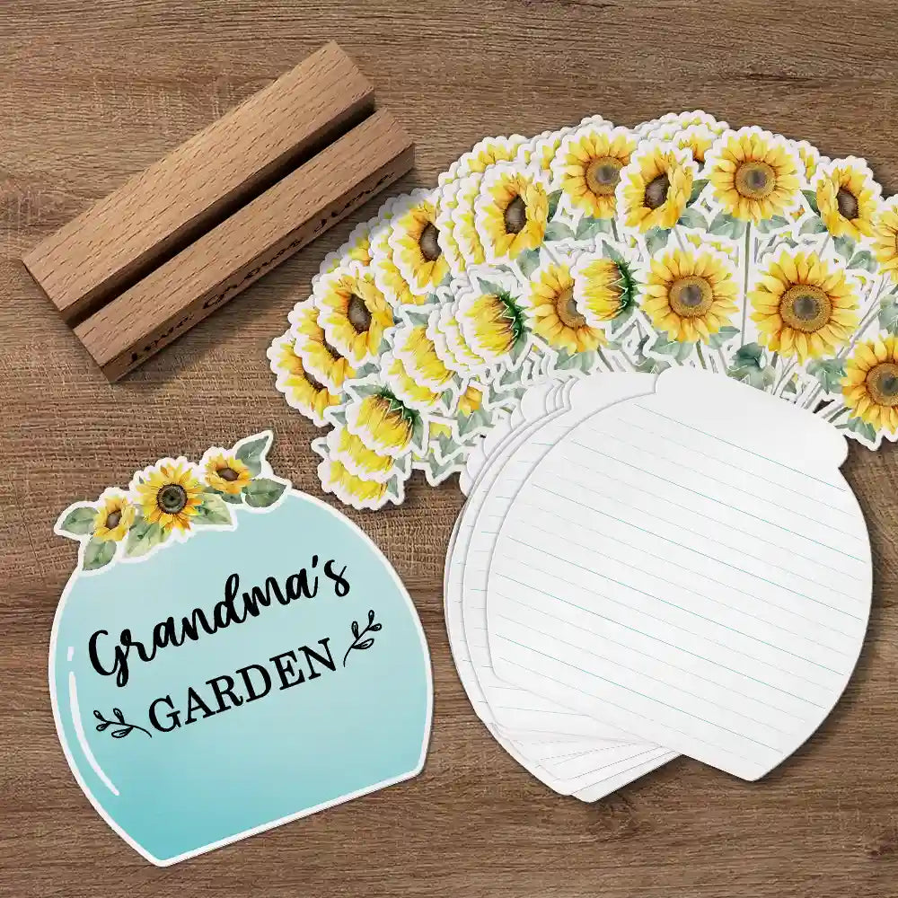 Gift For Grandma, Gift For Mother -Sunflowers Grandma's Garden - Personalized Custom Shaped Cardstock With Wooden Stand
