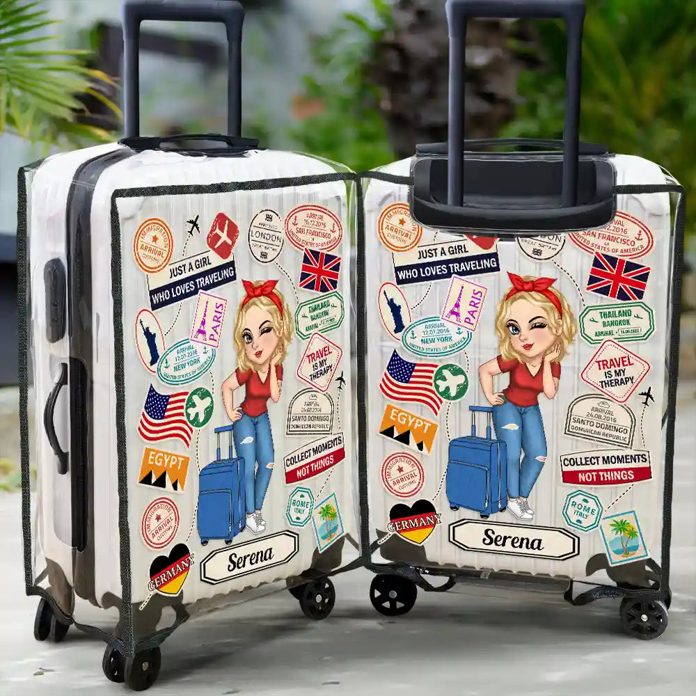 Travel,Gift For Yourself,Happy - Travel Sticker Just A Girl Who Loves Traveling - Personalized Clear Luggage Cover