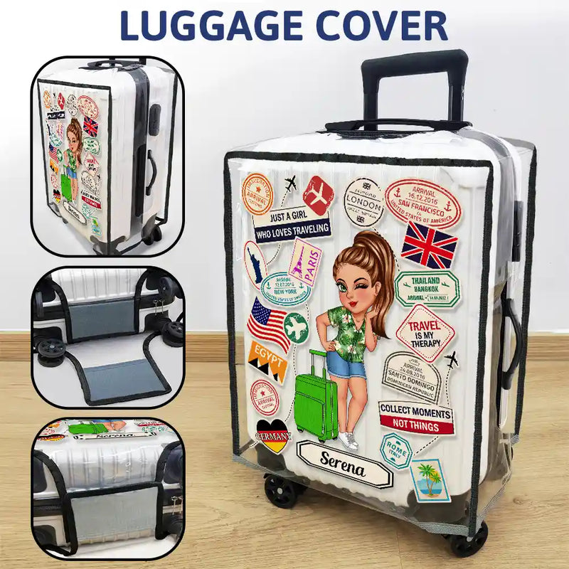 Travel,Gift For Yourself,Happy - Travel Sticker Just A Girl Who Loves Traveling - Personalized Clear Luggage Cover