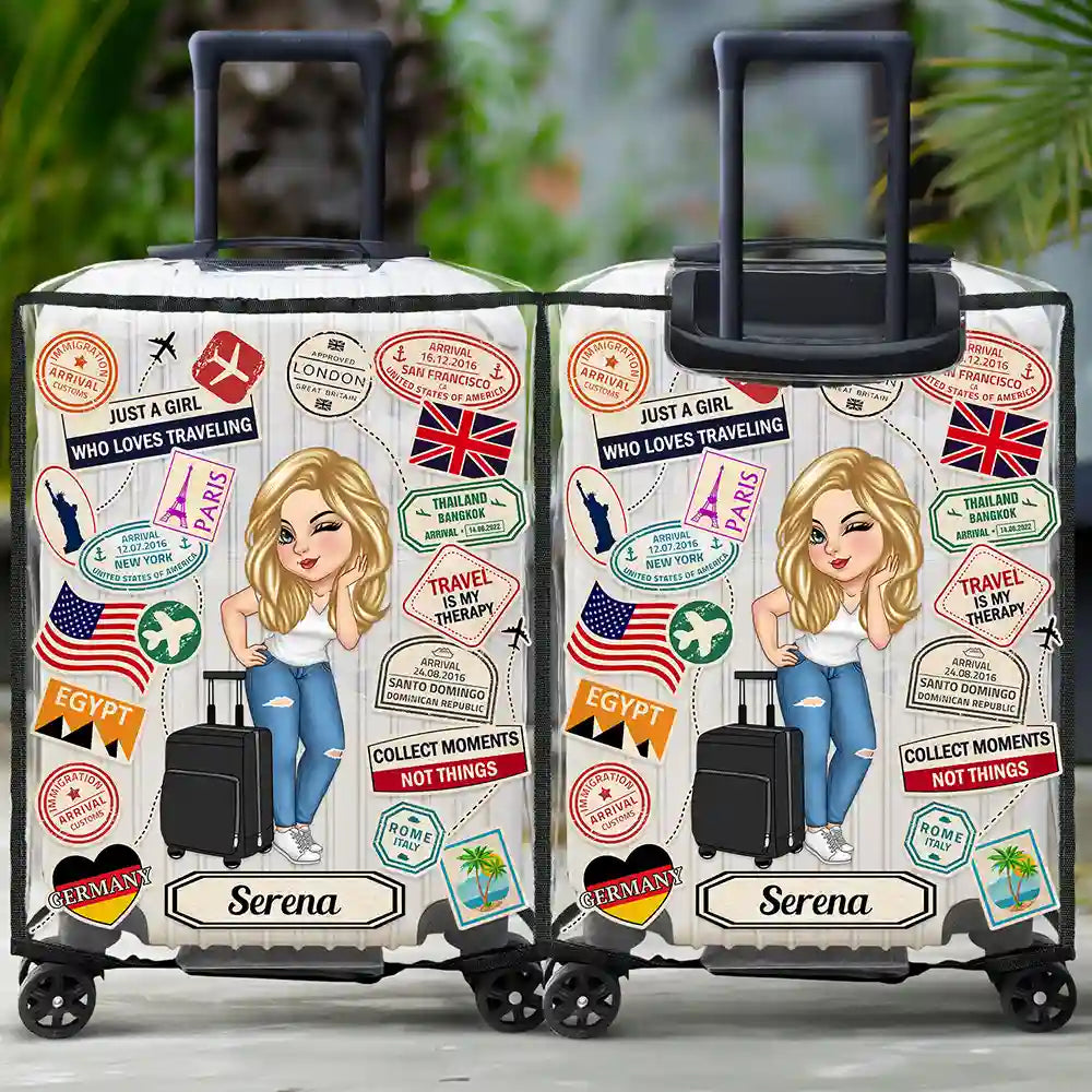 Travel,Gift For Yourself,Happy - Travel Sticker Just A Girl Who Loves Traveling - Personalized Clear Luggage Cover