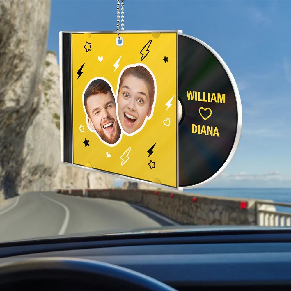 Gift For Couples,Gift For Husband,Gift For Wife,Gift For Boyfriend,Gift For Girlfriend,Happy - Custom Photo Outline CD Couple - Personalized Acrylic Car Hanger