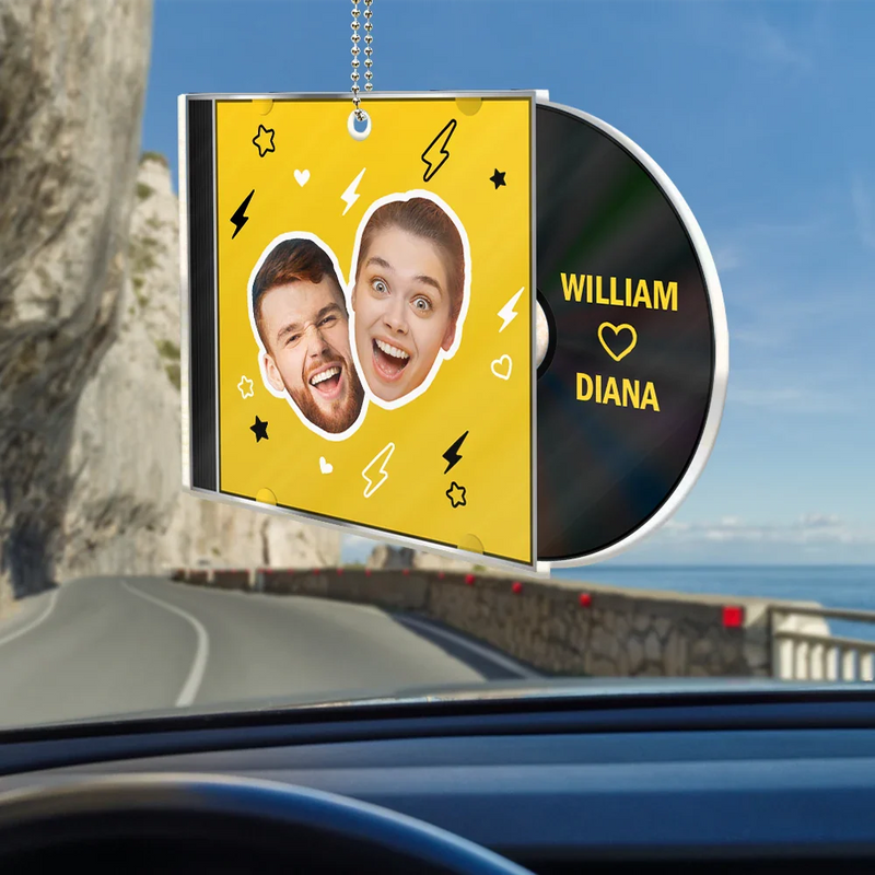 Gift For Couples,Gift For Husband,Gift For Wife,Gift For Boyfriend,Gift For Girlfriend,Happy - Custom Photo Outline CD Couple - Personalized Acrylic Car Hanger
