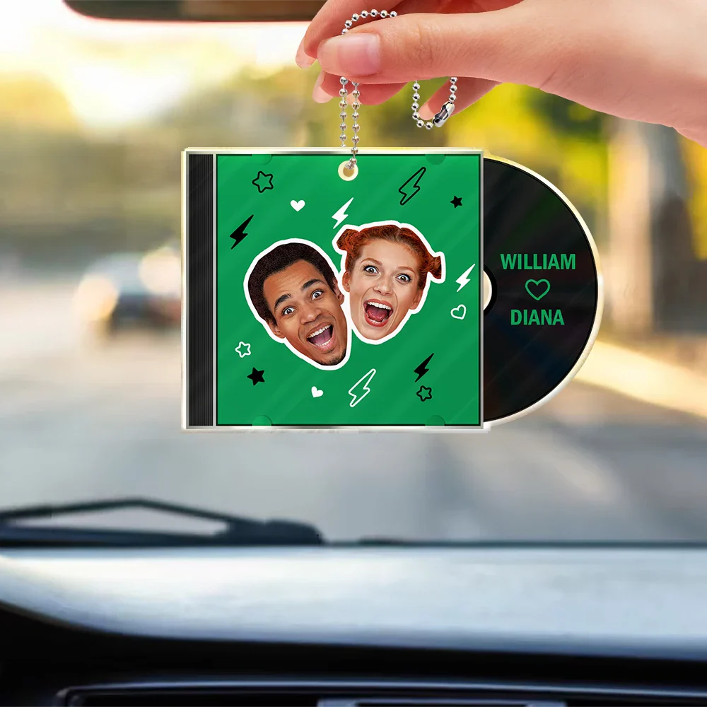 Gift For Couples,Gift For Husband,Gift For Wife,Gift For Boyfriend,Gift For Girlfriend,Happy - Custom Photo Outline CD Couple - Personalized Acrylic Car Hanger