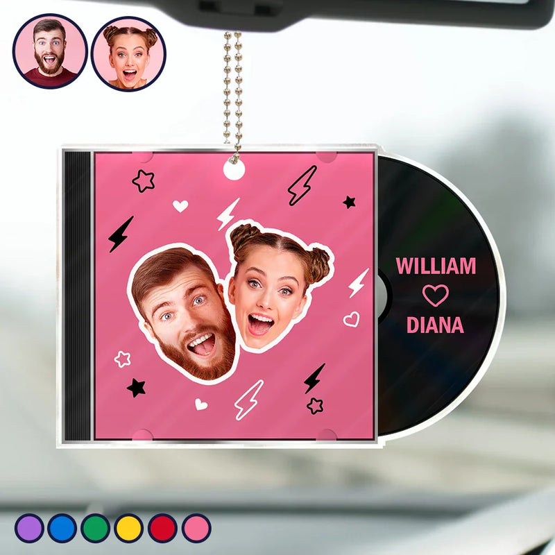 Gift For Couples,Gift For Husband,Gift For Wife,Gift For Boyfriend,Gift For Girlfriend,Happy - Custom Photo Outline CD Couple - Personalized Acrylic Car Hanger