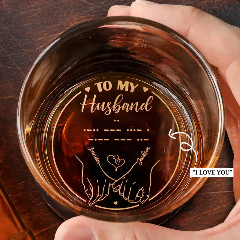 Gift For Husband,Gift For Wife,Gift For Boyfriend,Gift For Girlfriend,Gift For Mother,Gift For Father,Gift For Daughter,Gift For Son,Gift For Sisters,Gift For Brothers,Gift For Bestie,Love - Morse Code Secret Message - Personalized Engraved Whiskey Glass

