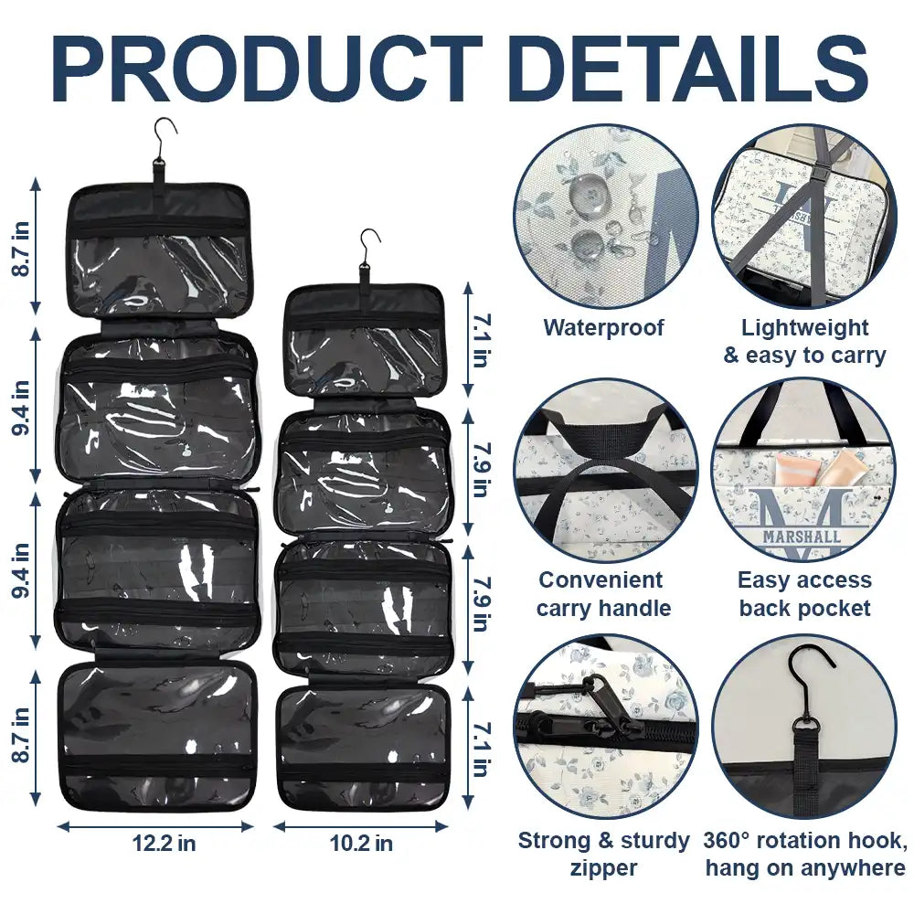 Travel, Gift For Yourself, Gift For Women - Floral Women Travel Bag Monogram - Personalized Toiletry Bag