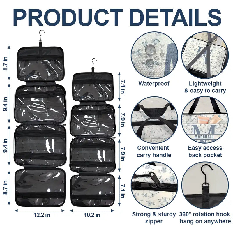 Travel, Gift For Yourself, Gift For Women - Floral Women Travel Bag Monogram - Personalized Toiletry Bag