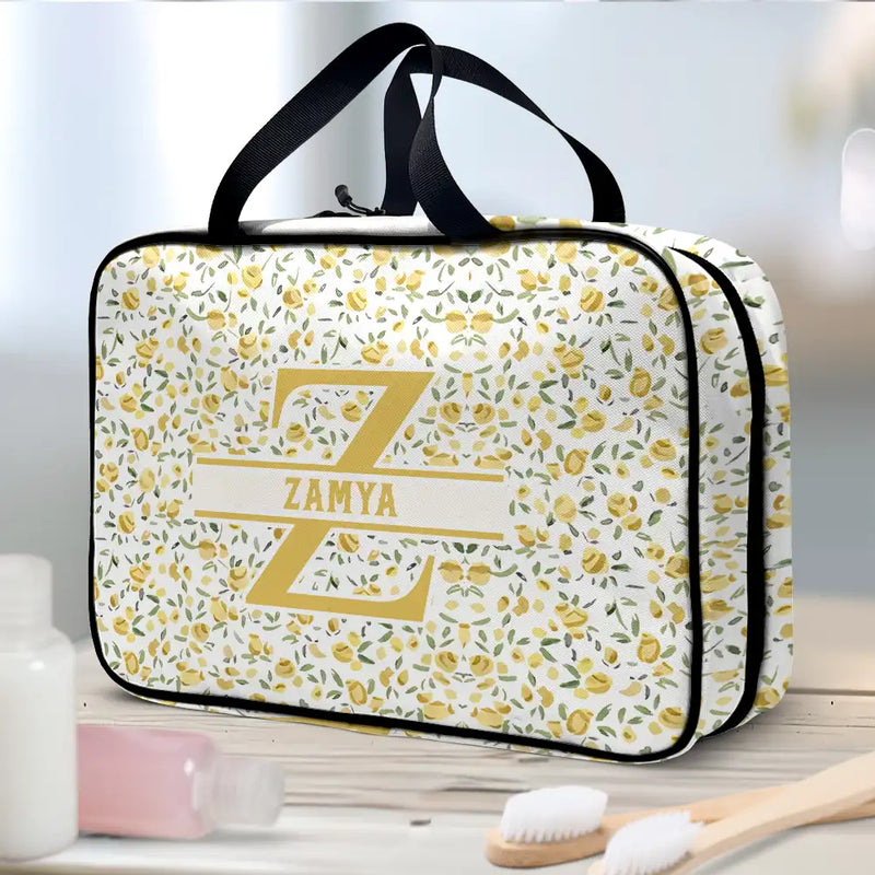 Travel, Gift For Yourself, Gift For Women - Floral Women Travel Bag Monogram - Personalized Toiletry Bag