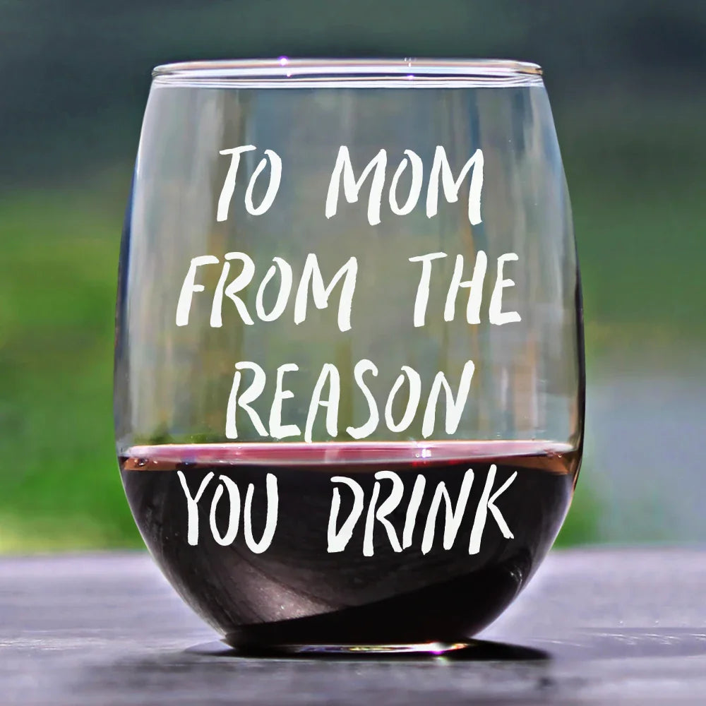 Custom Photo, Gift For Mother, Mom - Children, Happy - Custom Photo Funny Kids Reason To Drink - Personalized Stemless Wine Glass