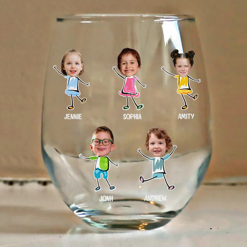 Custom Photo, Gift For Mother, Mom - Children, Happy - Custom Photo Funny Kids Reason To Drink - Personalized Stemless Wine Glass