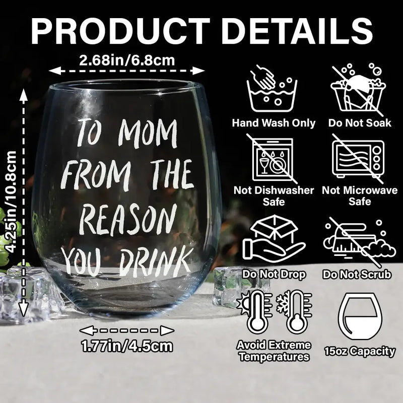 Custom Photo, Gift For Mother, Mom - Children, Happy - Custom Photo Funny Kids Reason To Drink - Personalized Stemless Wine Glass