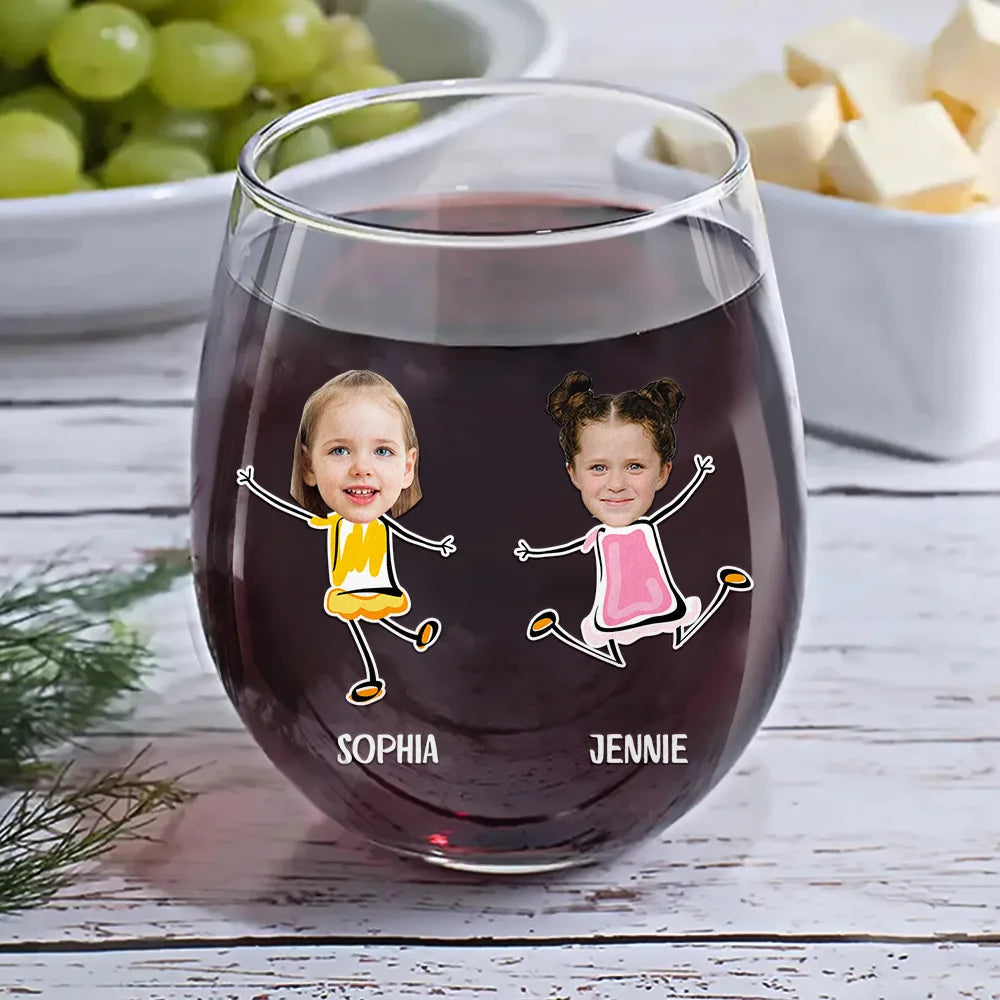 Custom Photo, Gift For Mother, Mom - Children, Happy - Custom Photo Funny Kids Reason To Drink - Personalized Stemless Wine Glass