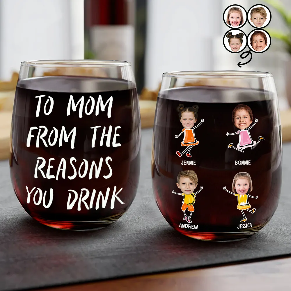 Custom Photo Funny Kids Reason To Drink - Personalized Stemless Wine Glass