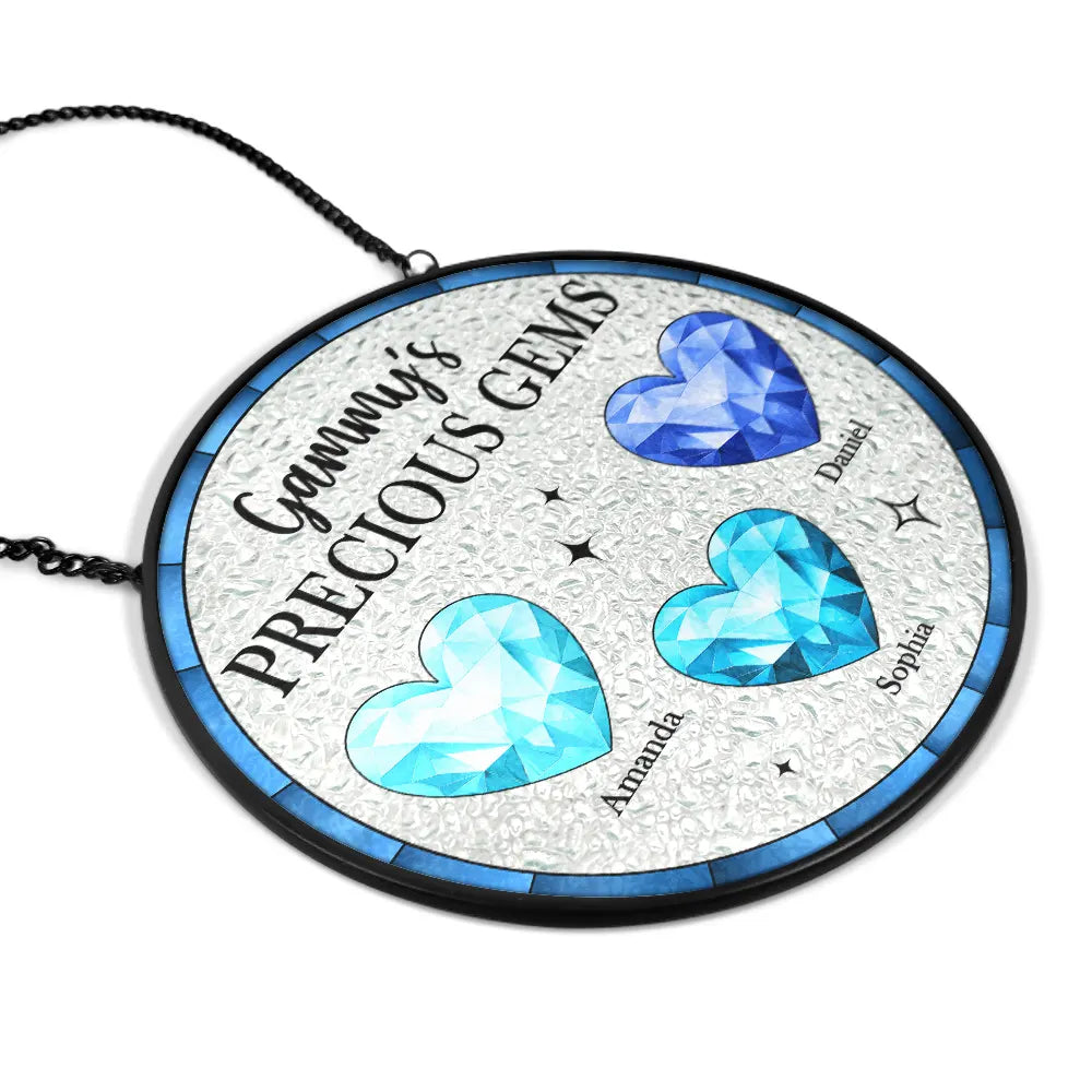 Gift For Women,Gift For Mother,Gift For Grandma - Birthstone Grandma's Precious Gem - Personalized Stained Glass Window Hanging Suncatcher
