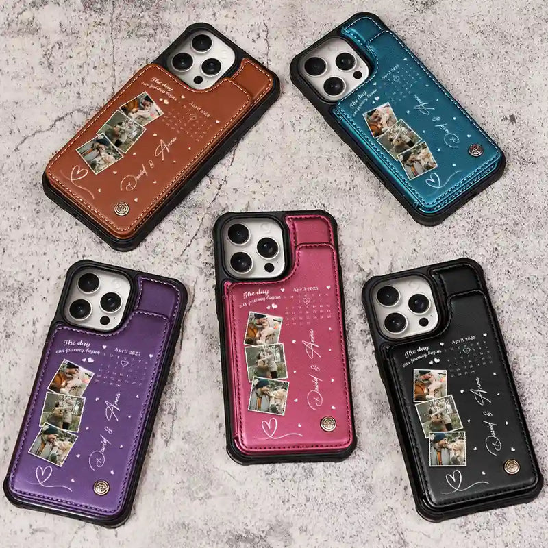 Gift For Couples,Gift For Husband,Gift For Wife,Gift For Boyfriend,Gift For Girlfriend - Custom Photo Calendar The Day Our Journey Began - Personalized Leather Flip Wallet Phone Case