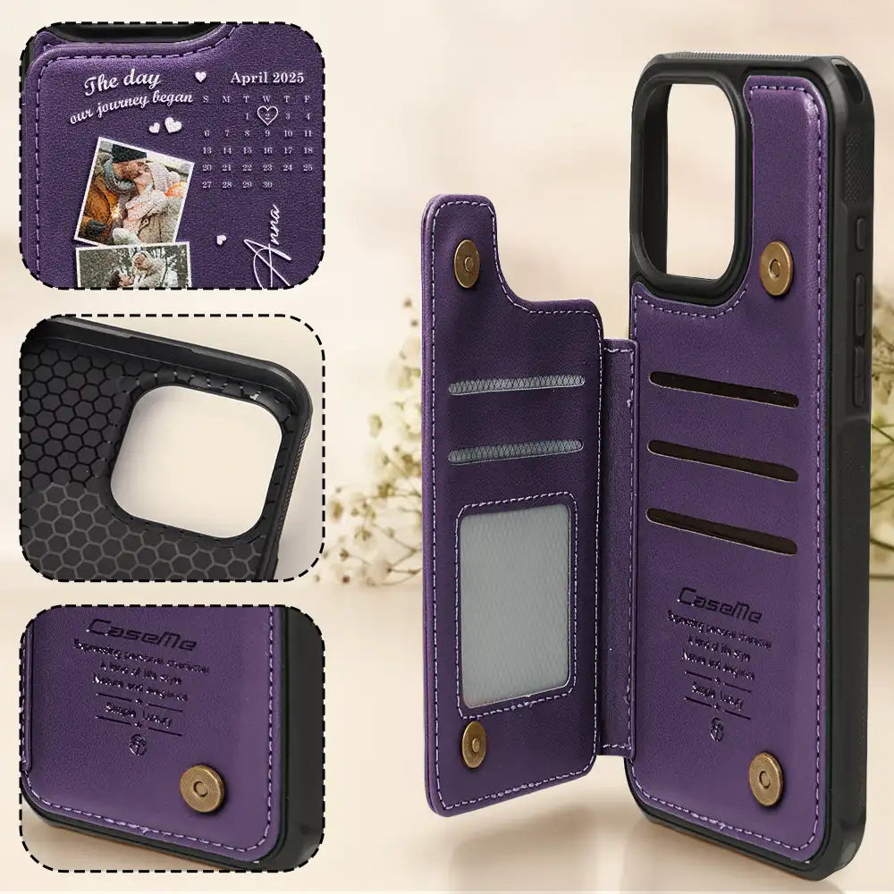 Gift For Couples,Gift For Husband,Gift For Wife,Gift For Boyfriend,Gift For Girlfriend - Custom Photo Calendar The Day Our Journey Began - Personalized Leather Flip Wallet Phone Case