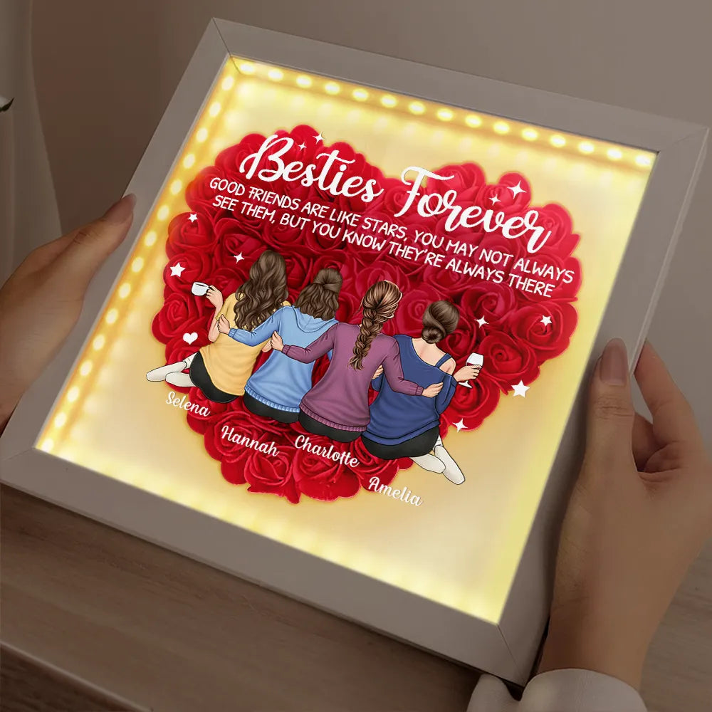 Gift For Bestie,Gift For Women  Besties Forever Our Friendship Is Endless - Personalized LED Light Flower Shadow Box