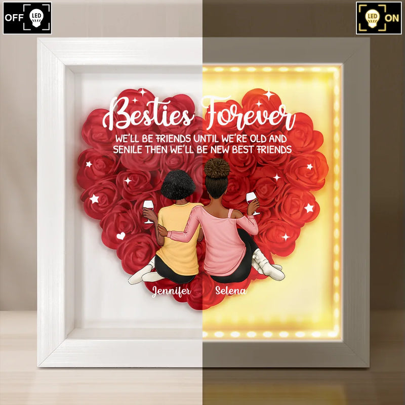 Gift For Bestie,Gift For Women  Besties Forever Our Friendship Is Endless - Personalized LED Light Flower Shadow Box
