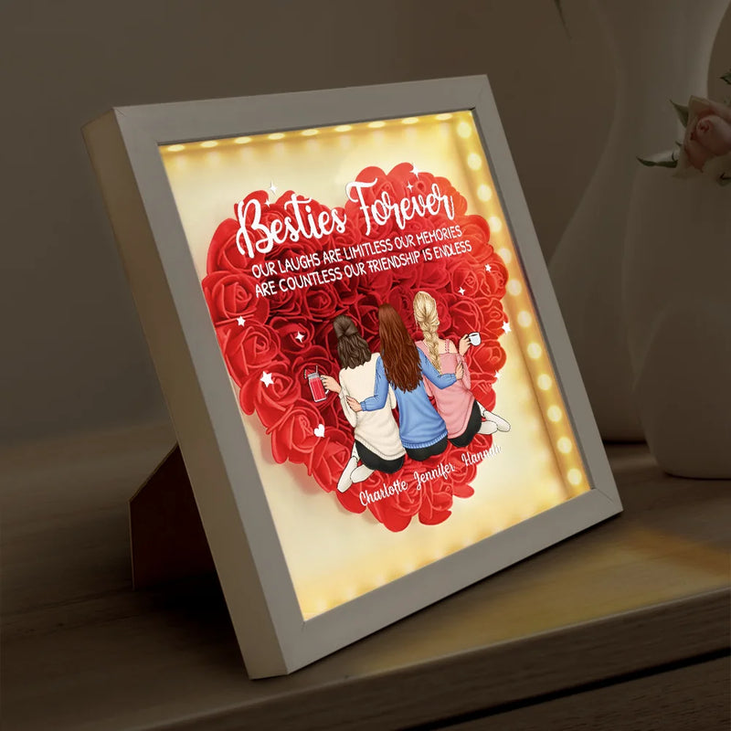 Gift For Bestie,Gift For Women  Besties Forever Our Friendship Is Endless - Personalized LED Light Flower Shadow Box