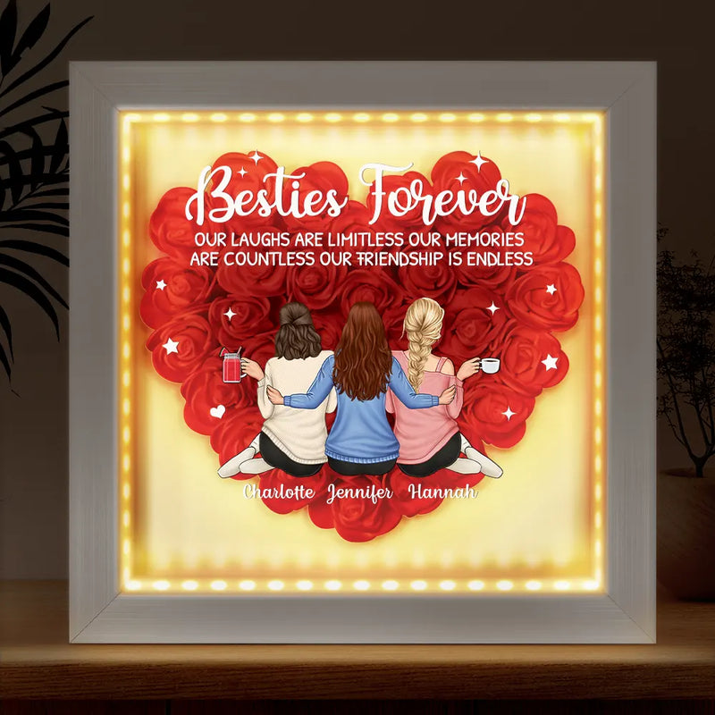 Gift For Bestie,Gift For Women  Besties Forever Our Friendship Is Endless - Personalized LED Light Flower Shadow Box