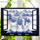 Gift For Bestie,Love - Mountain Cabin Window Toile Art Bestie - Personalized Horizontal Stained Glass Suncatcher