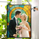 Gift For Couples,Wedding,Love - Custom Photo First Year Married Couple Wedding Anniversary Gift - Personalized Vertical Stained Glass Suncatcher