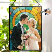 Gift For Couples,Wedding,Love - Custom Photo First Year Married Couple Wedding Anniversary Gift - Personalized Vertical Stained Glass Suncatcher