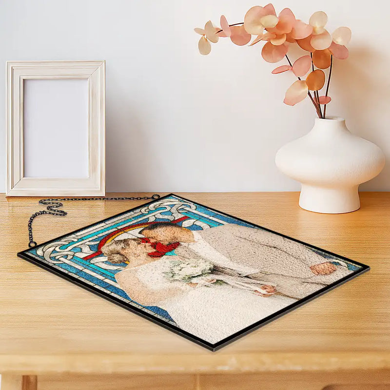 Gift For Couples,Wedding,Love - Custom Photo First Year Married Couple Wedding Anniversary Gift - Personalized Vertical Stained Glass Suncatcher