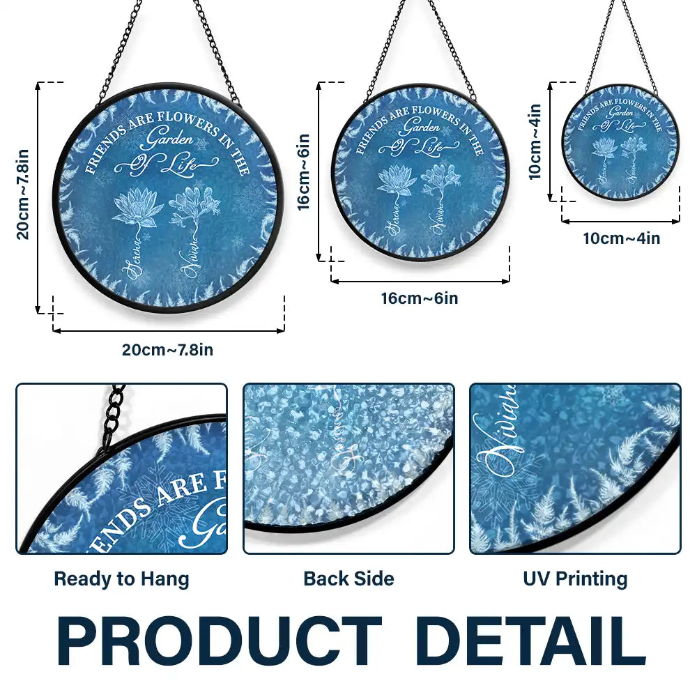 Gift For Bestie,Old Best friends,Love,Christmas - Frost Birth Flower Grow An Old Friend - Personalized Stained Glass Window Hanging Suncatcher