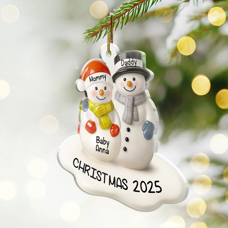 Christmas,New Dad,New baby,New Mom,Happy - Snowman Couple We're Expecting Ceramic Effect - Personalized Custom Shaped Acrylic Ornament