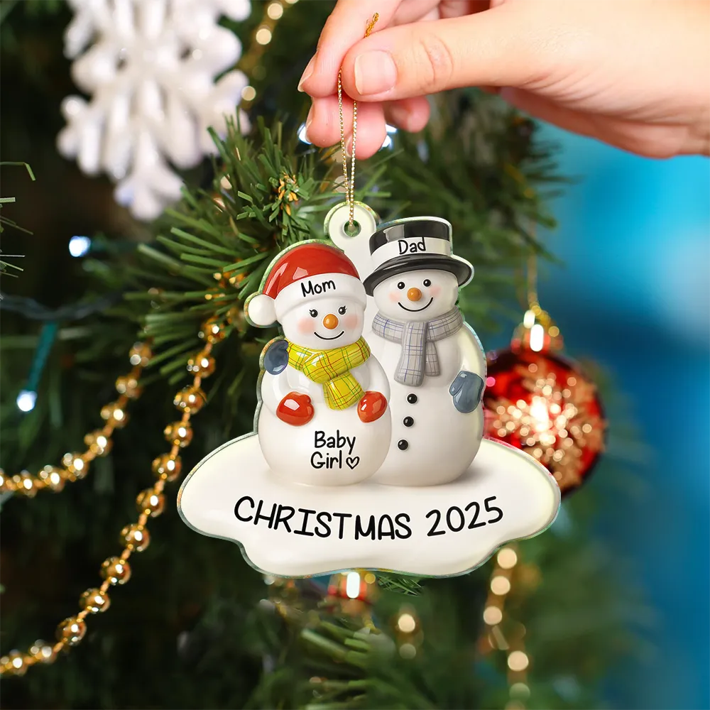 Christmas,New Dad,New baby,New Mom,Happy - Snowman Couple We're Expecting Ceramic Effect - Personalized Custom Shaped Acrylic Ornament