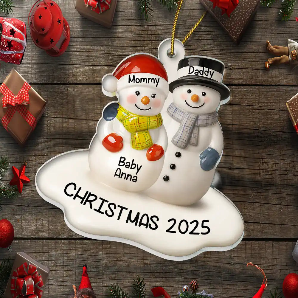 Christmas,New Dad,New baby,New Mom,Happy - Snowman Couple We're Expecting Ceramic Effect - Personalized Custom Shaped Acrylic Ornament