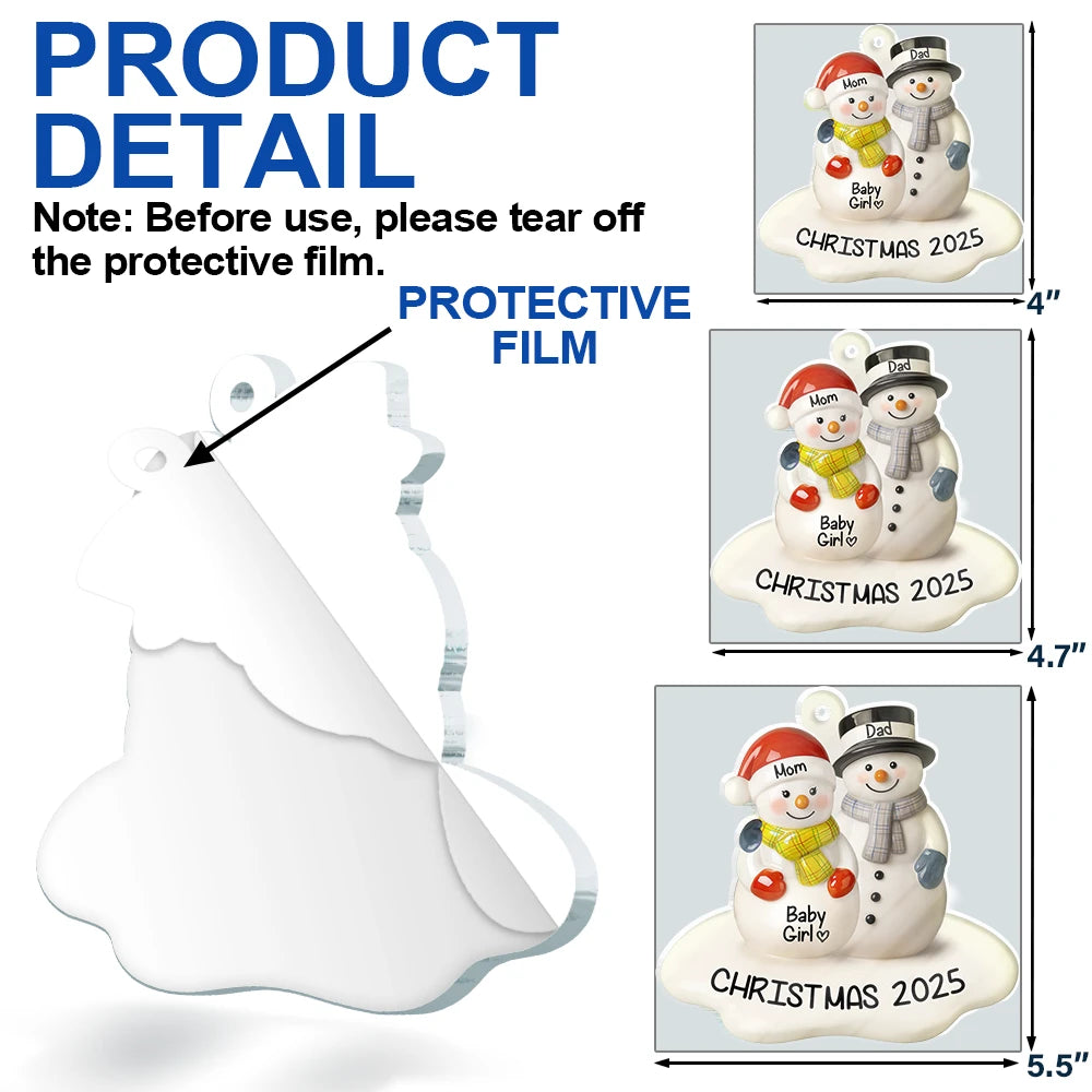Christmas,New Dad,New baby,New Mom,Happy - Snowman Couple We're Expecting Ceramic Effect - Personalized Custom Shaped Acrylic Ornament