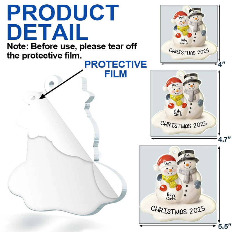 Christmas,New Dad,New baby,New Mom,Happy - Snowman Couple We're Expecting Ceramic Effect - Personalized Custom Shaped Acrylic Ornament