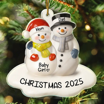 Snowman Couple We're Expecting Ceramic Effect - Personalized Custom Shaped Acrylic Ornament