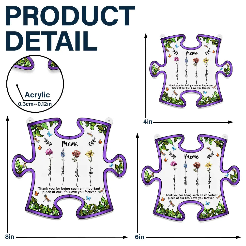 Gift For Grandma,Love - Important Piece Of My Life Grandma Birth Flower - Personalized Window Hanging Suncatcher Ornament