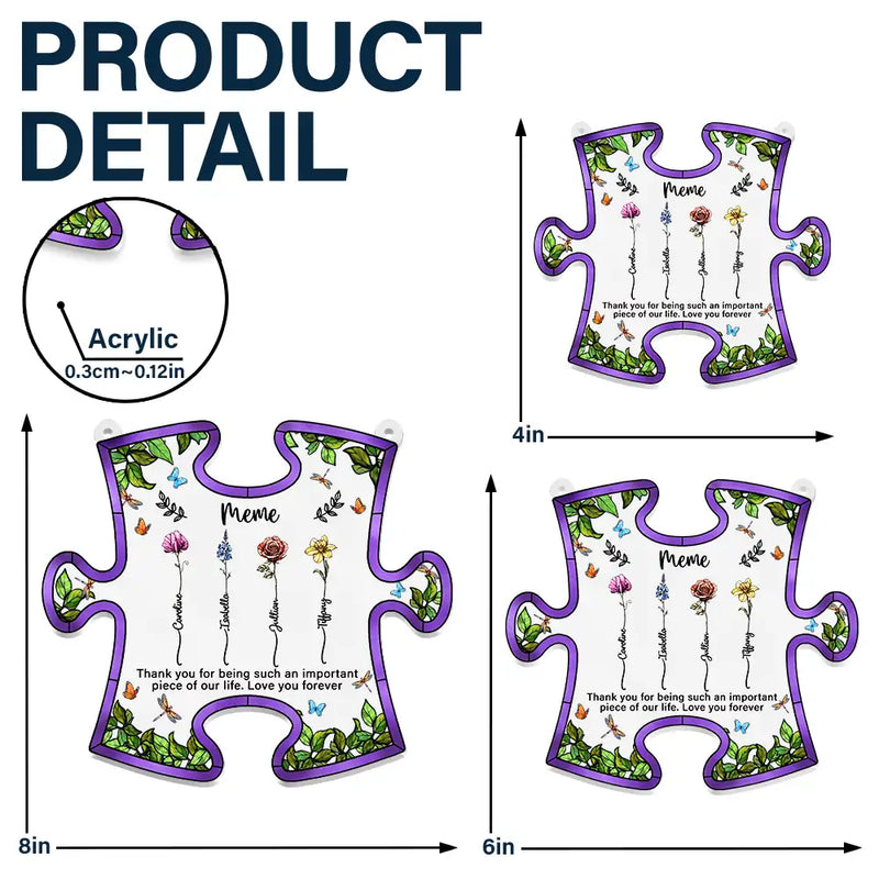 Gift For Grandma,Love - Important Piece Of My Life Grandma Birth Flower - Personalized Window Hanging Suncatcher Ornament