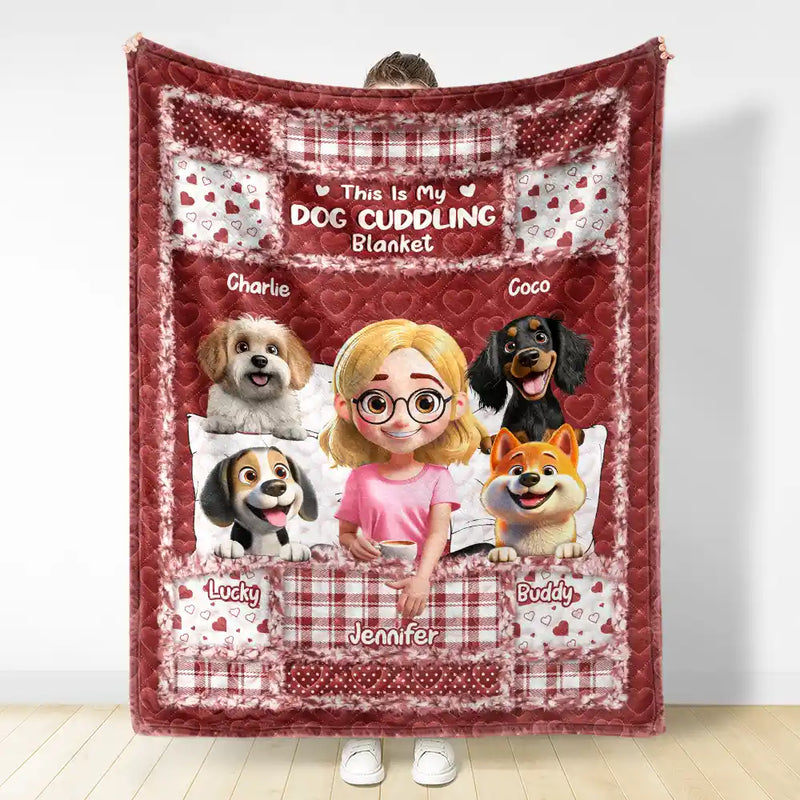 Gift For Women,Gift For Men,Pet Lovers,Pet Mom,Pet Dad,Dog Lovers,Dog Mom,Dog Dad,Happy - Quilt Pattern My Dog Cuddling Blanket - Personalized Fleece Blanket, Sherpa Blanket